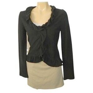 Gap‎ Wool Angora Blend Ruffle Cardigan Womens Small Black Long Sleeve Sweater